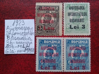1923- Romania- Ajutorarea Infometatilor Basarabiei-c. set-6 lei per. MNH+MLH foto