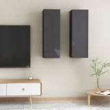 Comode TV, 2 buc. gri extralucios 30,5x30x90 cm lemn prelucrat