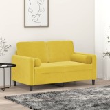 Canapea 2 locuri Gossi galbenă, catifea 120 cm, cu pernuțe decorative. Modernă și confortabilă. Livrare rapidă!