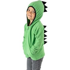 Hanorac cu gluga pentru copii, din fleece, pufos, calduros, design vesel cu dinozaur, ideal pentru a fi purtat in anotimpul rece, 6-12 luni, verde cu