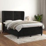 Pat box spring cu saltea, negru, 140x190 cm, catifea GartenMobel Dekor, vidaXL