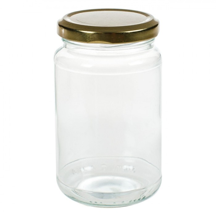 Borcan Sticlă, 350ml, Capac Metalic Auriu, Transparent
