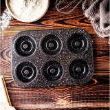 Forma de copt, pentru coacerea a 6 briose, cu invelis antiaderent, neagra, 26,5x17,5 cm, Klausberg