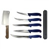 Pachet profesional pentru macelarie, dezosat, injunghiat, transat, filetat, 5 cutite, suport magnetic, satar