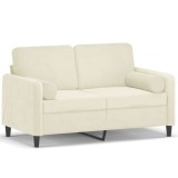 Canapea cu 2 locuri cu pernute, crem, 120 cm, catifea