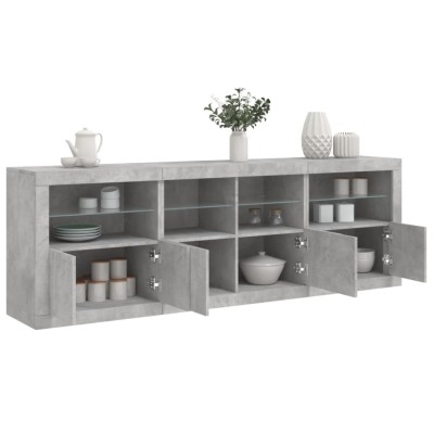 vidaXL Servantă cu lumini LED, gri beton, 202x37x67 cm foto
