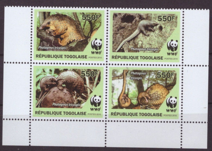 115-TOGO 2010-GROTH 453-Bloc cu 4 timbre nestampilate PANGOLIN,MNH