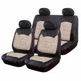 Huse Scaune Auto Luxury, piele ecologica si catifea, 9 piese, model universal, Negru/Crem, Ro Group