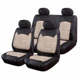 Huse Scaune Auto Luxury, piele ecologica si catifea, 9 piese, model universal, Negru/Crem, RoGroup