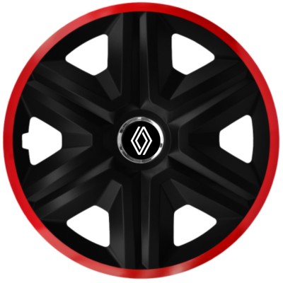 Set 4 Capace Roti pentru Renault Nou, model Fast Black Cu Rama Rosie, R15 foto