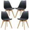 Set 4 Scaune Grosseto, Stil Scandinav cu Picioare din Lemn, Sezut din PP si Perna din Piele Ecologica, Maxim 120 Kg, 49 x 45 x 82 cm, Negru