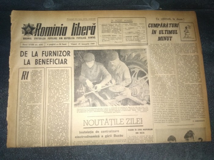 ZIARUL ROMANIA LIBERA 15 IANUARIE 1965