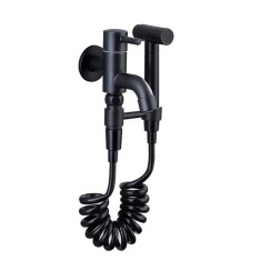 Set de dus de tip bideu cu pulverizator de apa si robinet pentru toaleta, Negru