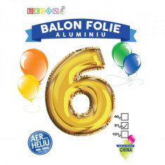 Balon, folie aluminiu, auriu, cifra 6, 81 cm