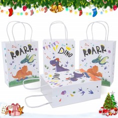 Set de 12 pungi cadou cu dinozauri EKKONG, hartie, multicolor, 21 x 16 x 8 cm