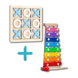 Pachet educativ din lemn pentru copii , xilofon si joc X si 0