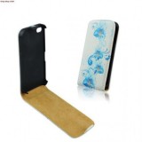 Husa Piele Apple iPhone 5 / 5S Slim Flip Flower Blue, Cu clapeta