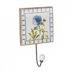 Cuier de perete lemn model Floare albastra 14 cm x 14 cm Elegant DecoLux foto