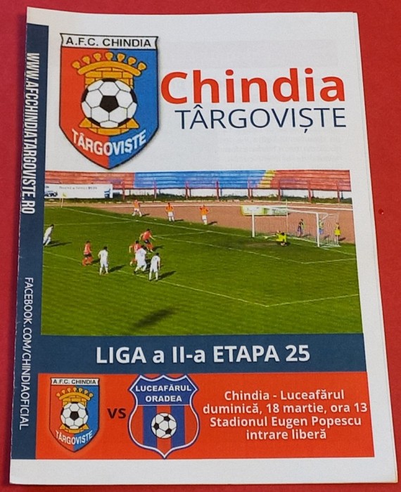Program meci fotbal &quot;CHINDIA&quot; TARGOVISTE - &quot;LUCEAFARUL&quot; ORADEA (18.03.)