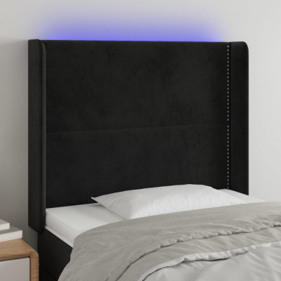 vidaXL Tăblie de pat cu LED, negru, 83x16x118/128 cm, catifea foto