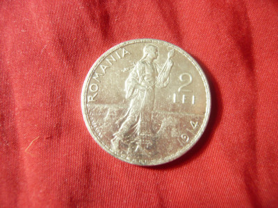 Moneda 2 lei 1914 Carol I , argint , cal.F.Buna foto