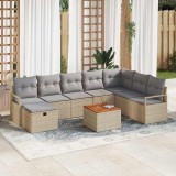 VidaXL Set de canapele pentru grădină cu pernă 9 pcs Bej Rattan poli