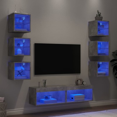 vidaXL Unități TV de perete cu LED-uri 8 piese gri beton lemn compozit foto