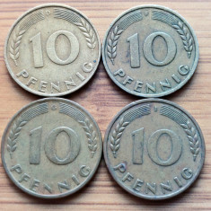 Moneda Germania 10 Pfennig 1950 lit.D,F,G,J