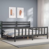 Gossi cadru pat cu tablie 200x200 cm, gri, lemn masiv