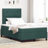 VidaXL Pat box spring cu saltea, verde &icirc;nchis, 120x200 cm, catifea