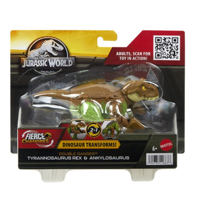 JURASSIC WORLD FIERCE CHANGERS DOUBLE DANGER DINOZAUR TRANSFORMABIL TYRANNOSAURUS REX SI ANKYLOSAURUS MARO foto