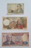 Lot 3 bancnote Franța/Tunisia &ndash; 5 Fr Berger 1943 B.22/34199, 10 Fr Voltaire 1965 J.210/20017, 5 Dinars 1983 C/52/955439