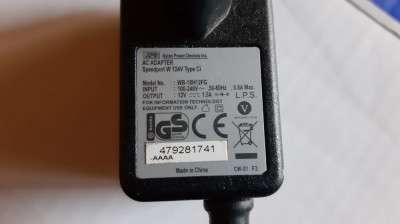 ALIMENTATOR 12V-1,5A MODEL WB-18H12FG / 100-240 V-50-60 HZ foto