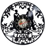 Ceas de Perete Disc Vinil Nunta Cuplu Mireasa Love Flori Negru 30cm