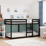 VidaXL Pat supraetajat, negru, 90x200 cm, lemn masiv de pin