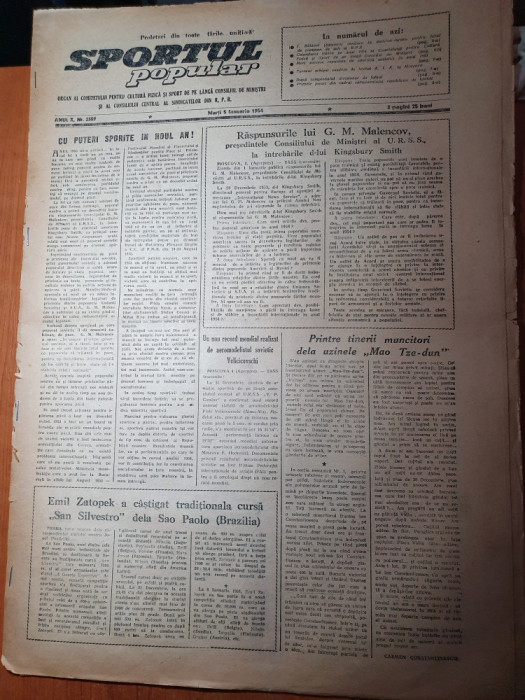 sportul popular 5 ianuarie 1954-calendarul intern al comitetului pt sport