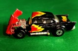Matchbox superfast Chevy Chevrolet Hot Rod Coupe vintage 1979 Die-cast Macao, metal și plastic cromat. Carcasă metalică vopsită flăcari, 57 Chevy W