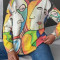 Pulover pe gat cu imprimeu, multicolor, dama