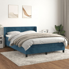 vidaXL Pat box spring cu saltea, albastru inchis, 140x200 cm, catifea foto