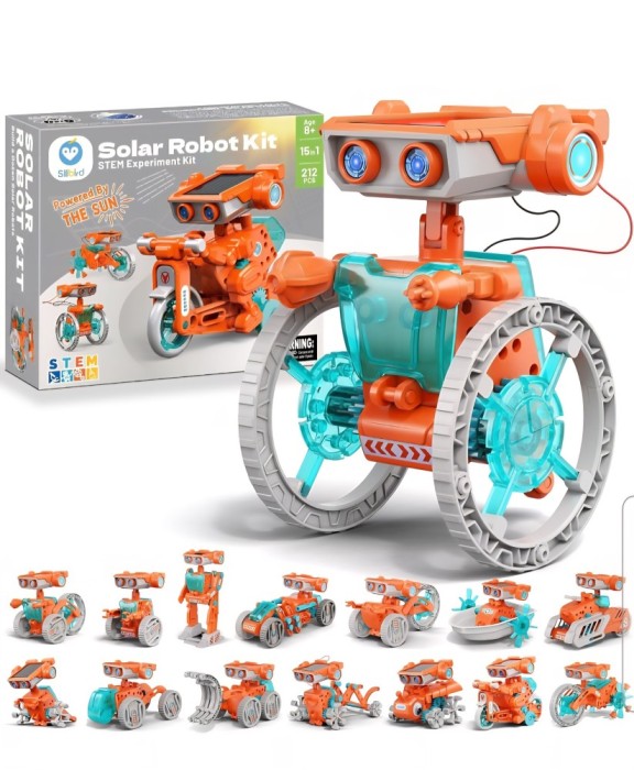 Jucarie educativa robot STEM, Sillbord RB06, 15 in 1, motor solar + baterii, dublă tracțiune, varsta 8+