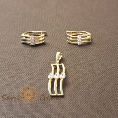 Set cercei si pandantiv model serpuit cu zirconia - placat 14k foto