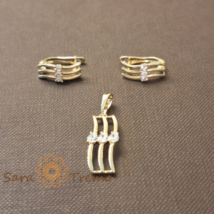 Set cercei si pandantiv model serpuit cu zirconia - placat 14k