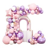Set 141 baloane, Arcada aniversara fetite, Baby Shower/Botez, Roz/lila
