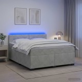 Cumpara ieftin Pat box spring cu saltea si LED Gri deschis 180 x 200 cm