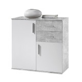 Comoda 2 usi 2 sertare pal alb gri Poppy 80x35x82 cm