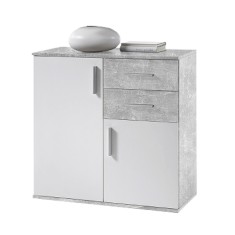 Comoda 2 usi 2 sertare pal alb gri Poppy 80x35x82 cm