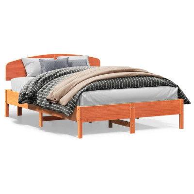 vidaXL Cadru de pat cu tăblie, maro ceruit, 140x200 cm, lemn masiv pin foto