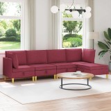 vidaXL Set de mobilier pentru living cu pernă 5 pcs Roșu Vin Țesătură 3413691