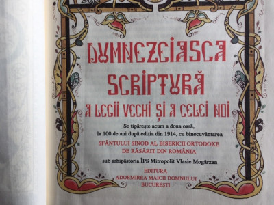 BIBLIA/ DUMNEZEIASCA SCRIPTURA 1914-RETIPARIRE DUPA 100 DE ANI DE LAPRIMA EDITIE foto