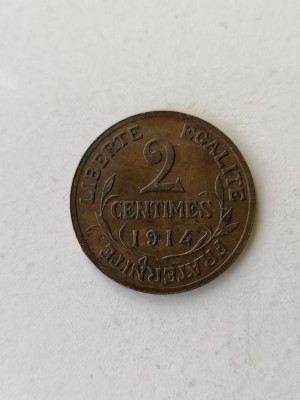 Moneda FRANTA 2 CENTIMES 1914 aunc. foto